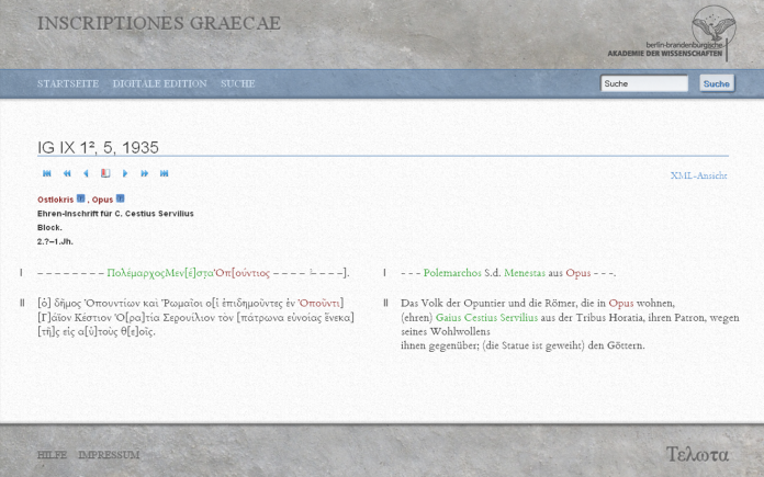 a screenshot of Inscriptiones Graecae